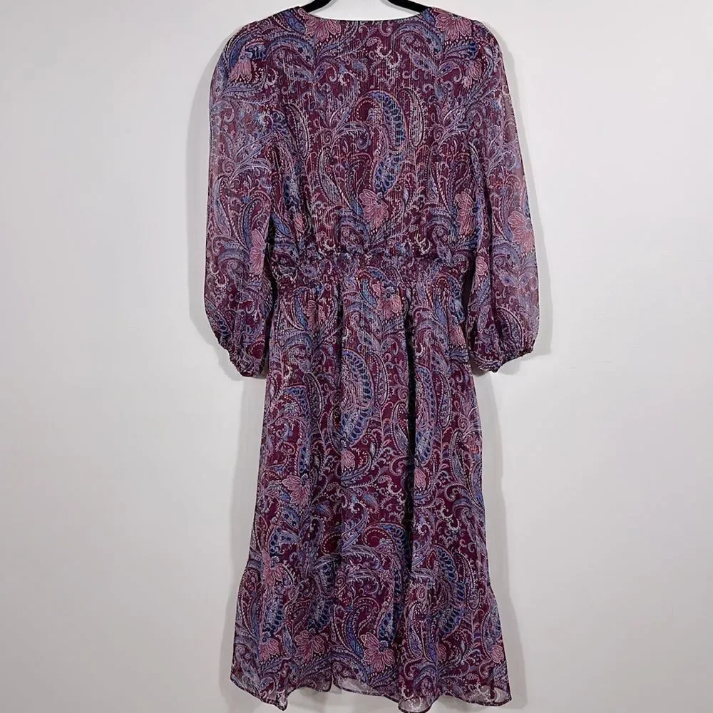 Talbots Midi Fit Flare Dress Metallic Paisley Fairy Fall Women Dress Petite 10P